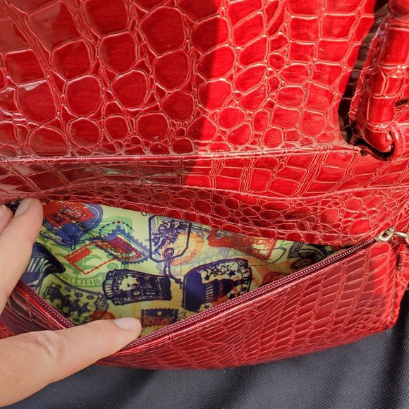 Samantha Brown Travel Bag Carry On Croc Embossed Red Weekender Handles 15x14x9" - Picture 12 of 16